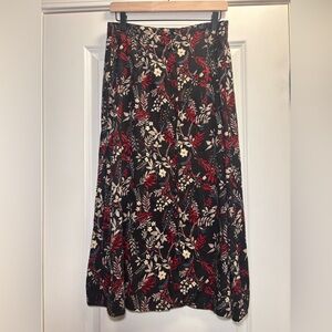 Sag Harbor Black and Red Floral A-Line Skirt Womens Medium